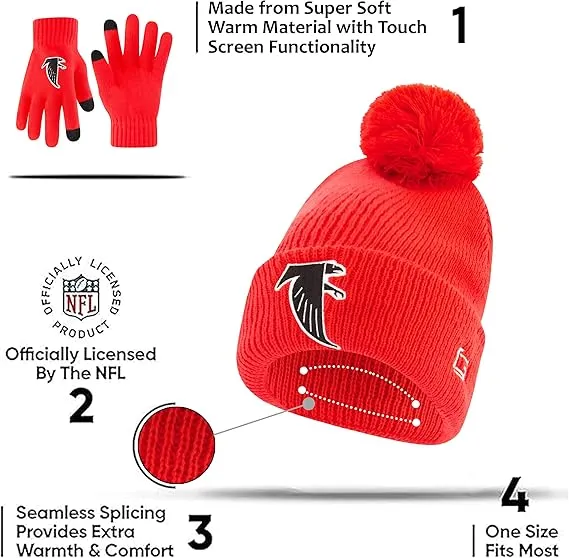 NFL Official Adults Super Soft Winter Beanie Knit Hat with Extra Warm Touch Screen Gloves|Miami Dolphins