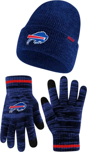 NFL Official Super Soft Marl Knit Winter Beanie Knit Hat with Extra Warm Touch Screen Gloves|Buffalo Bills