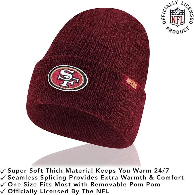 NFL Official Super Soft Marl Knit Winter Beanie Knit Hat with Extra Warm Touch Screen Gloves|San Francisco 49ers