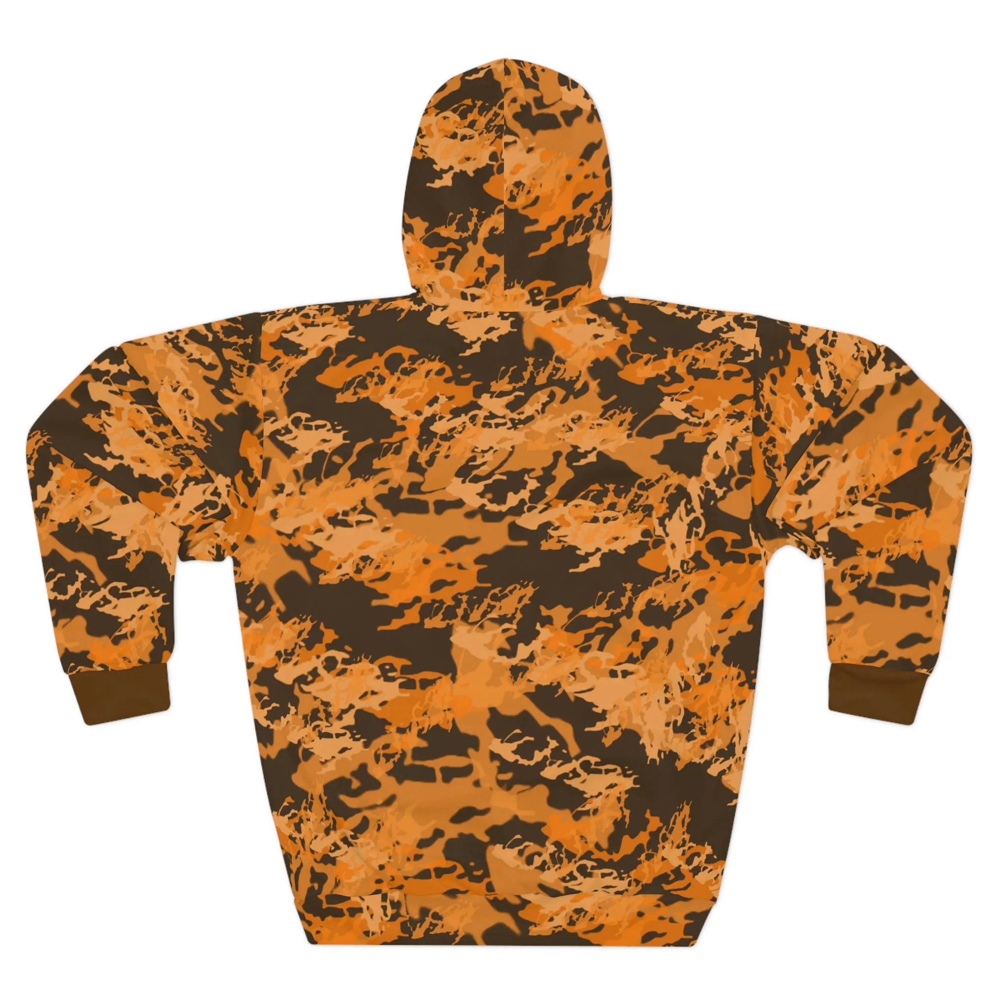 North of Hwy 2 - CUSTOM Vermilook® Dark Orange Camo - Camp Pocket - AOP Unisex Pullover Hoodie