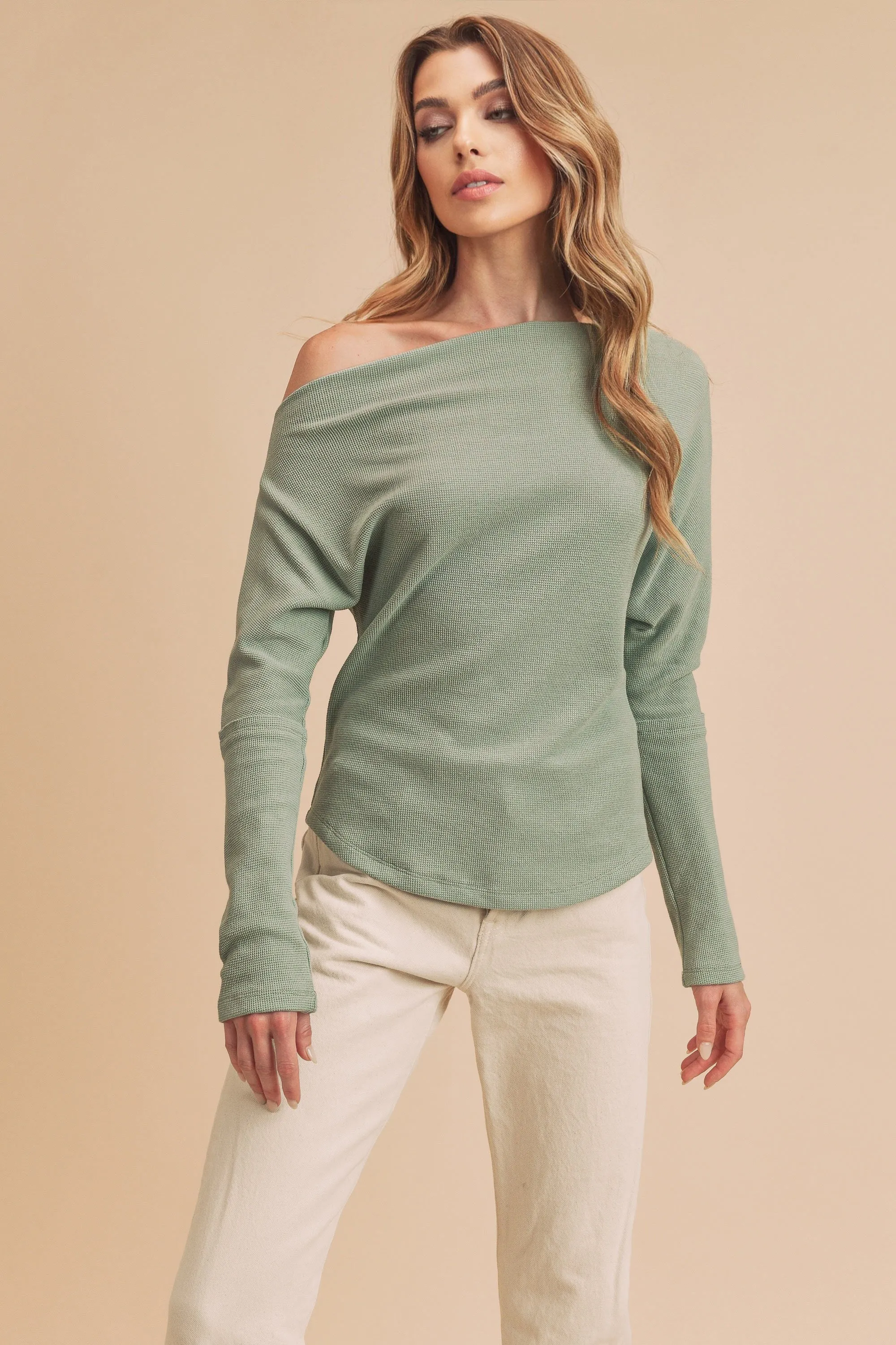 Off Shoulder Thermal Sweater