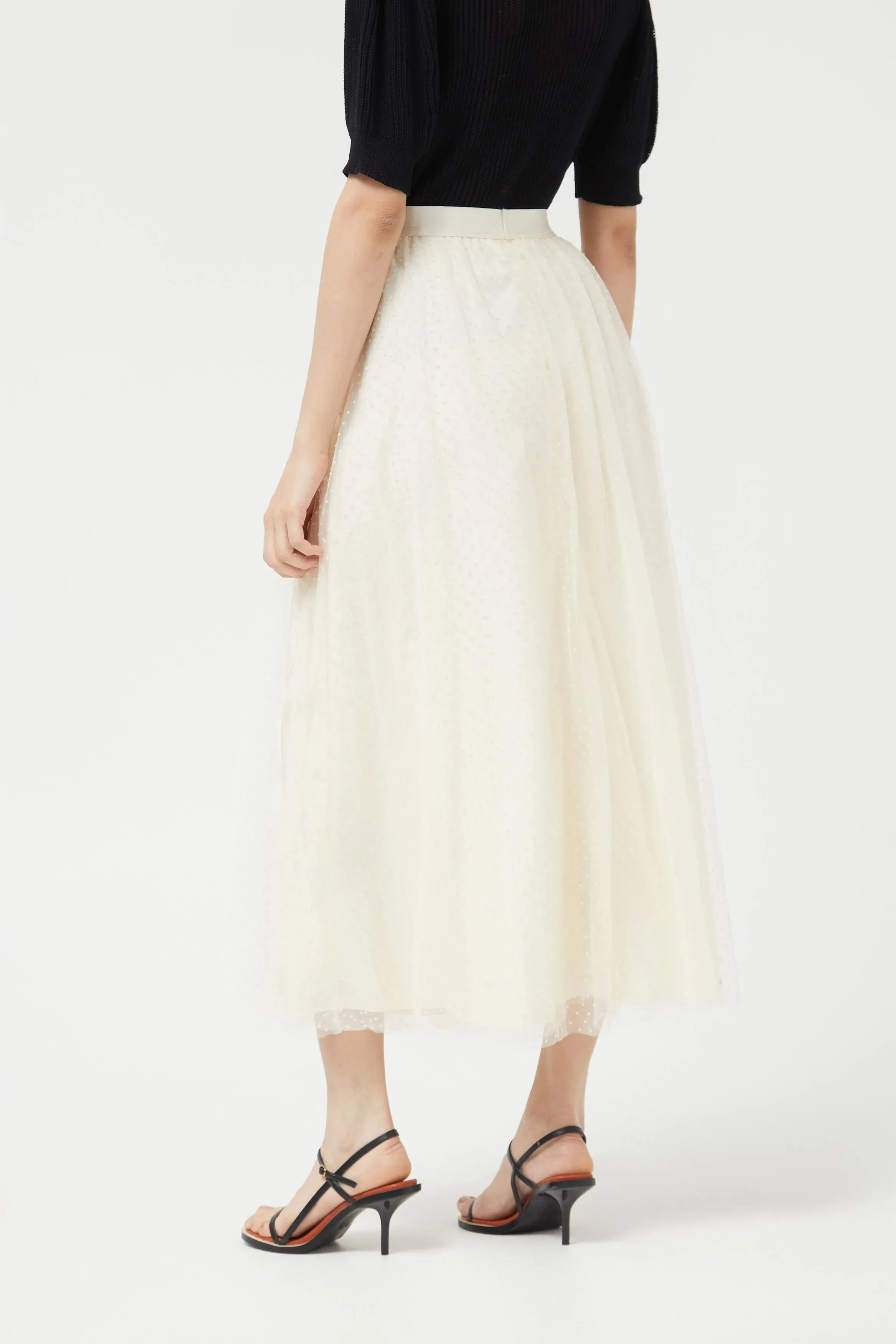 Off White Tulle Midi Skirt