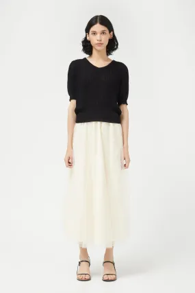 Off White Tulle Midi Skirt