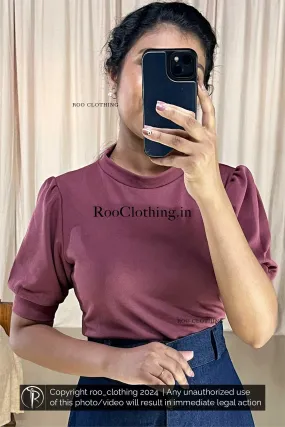 Onion Pink Crew Neck Puff Sleeves Top Only