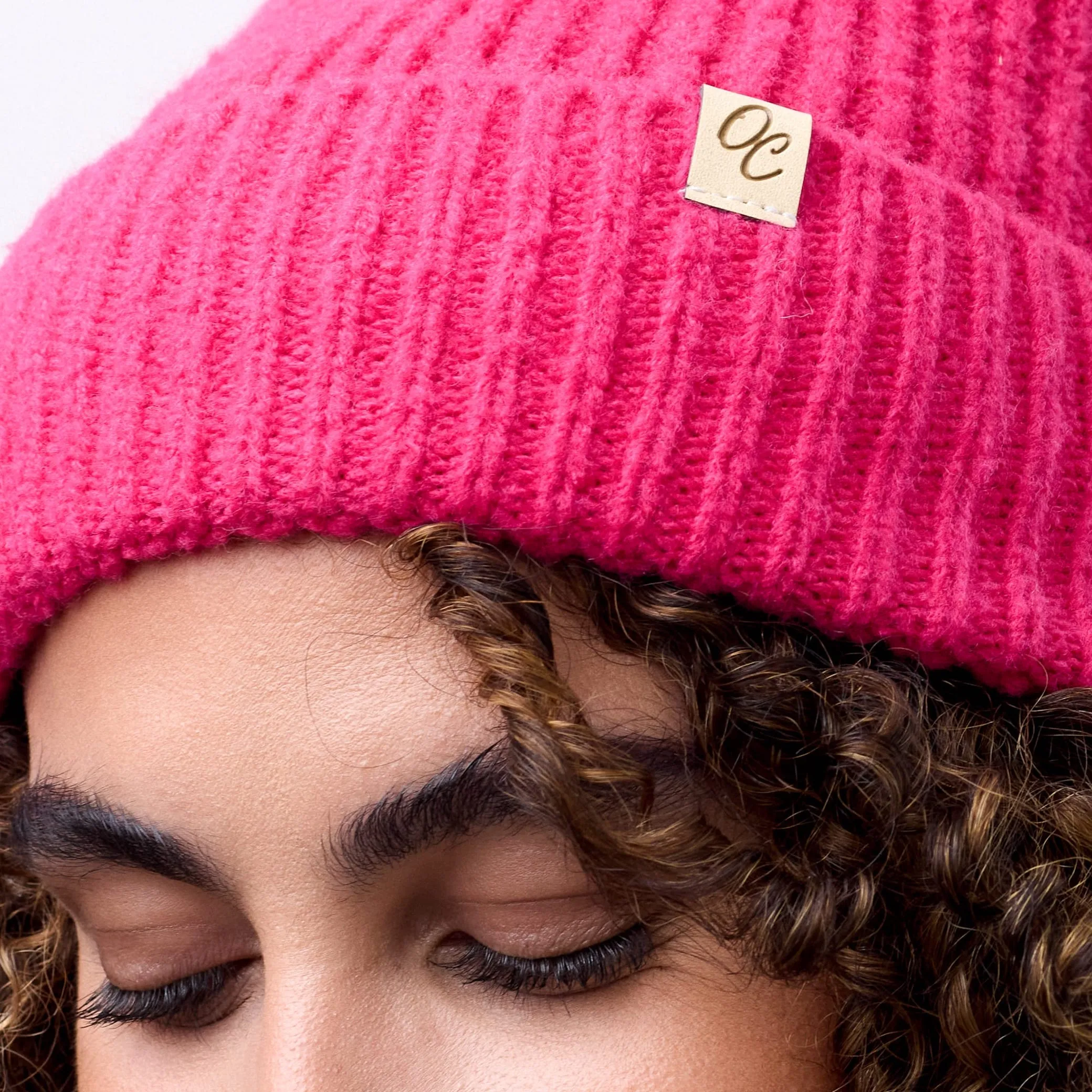 Only Curls Satin Lined Beanie with Pom - Carrie in Hot Pink