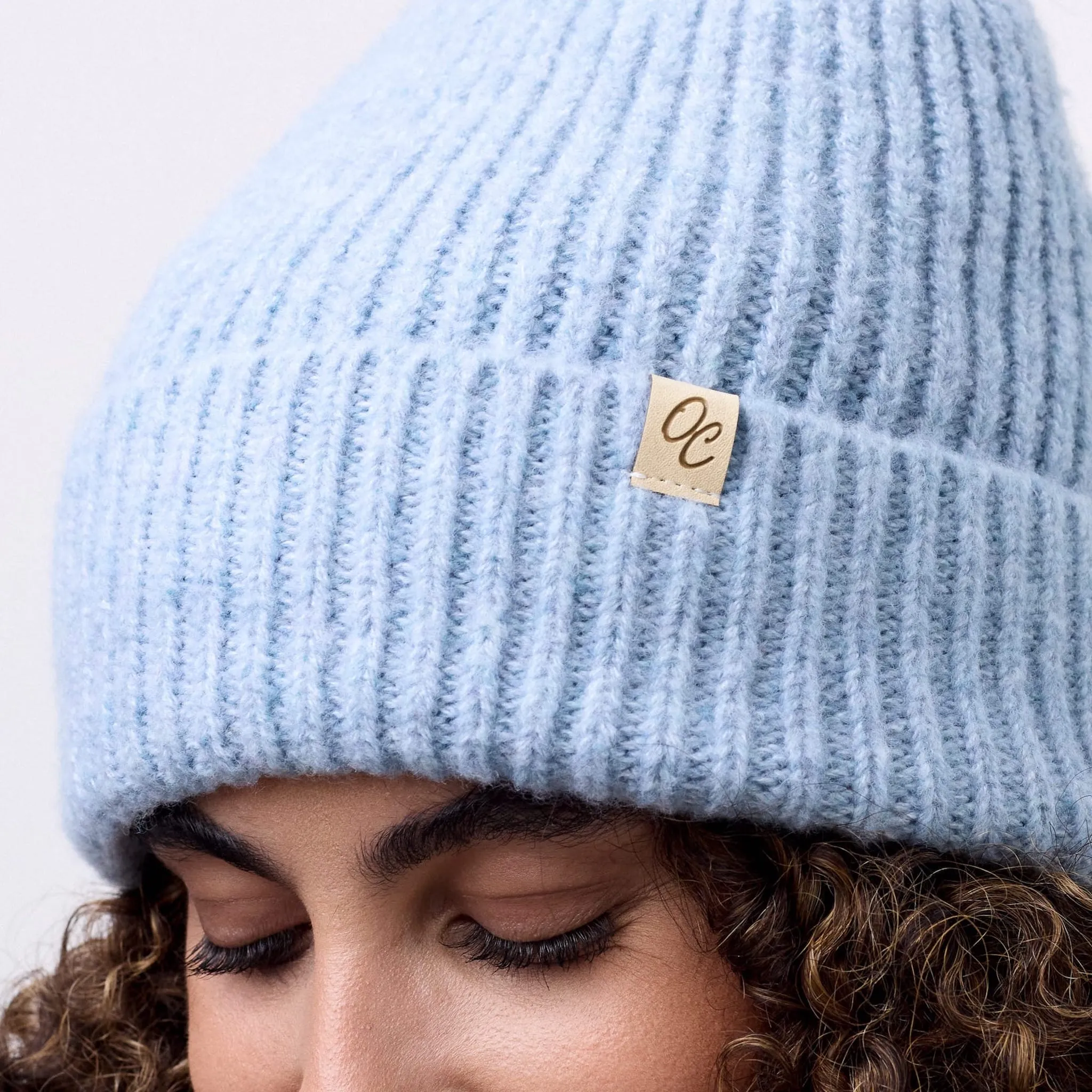 Only Curls Satin Lined Beanie with Pom - Carrie in Light Blue