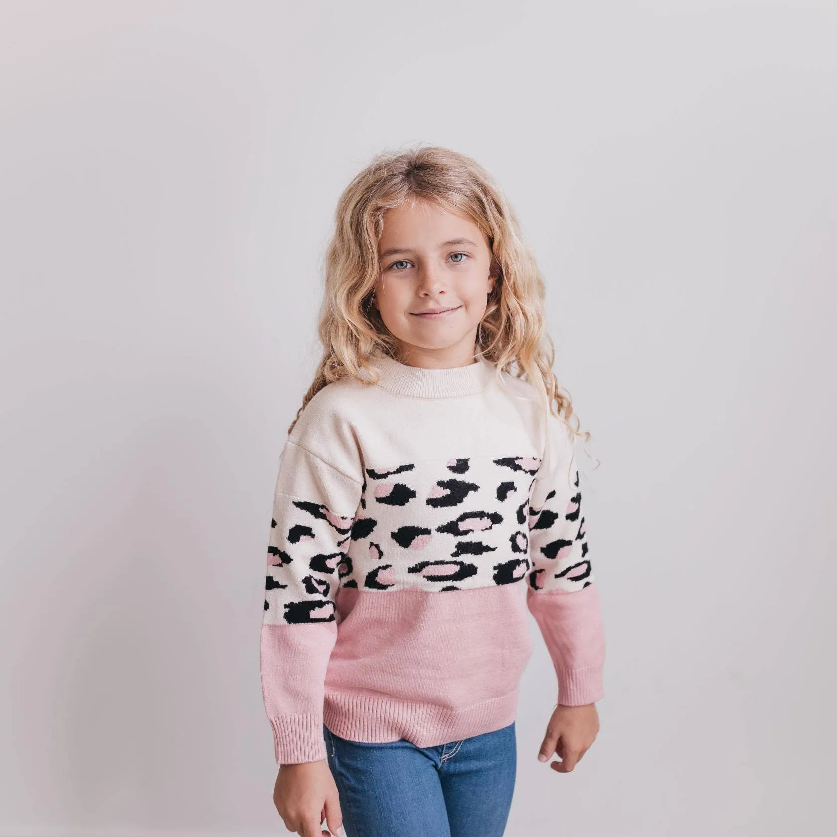 OOP Pink Cream Leopard Crew Neck Sweater