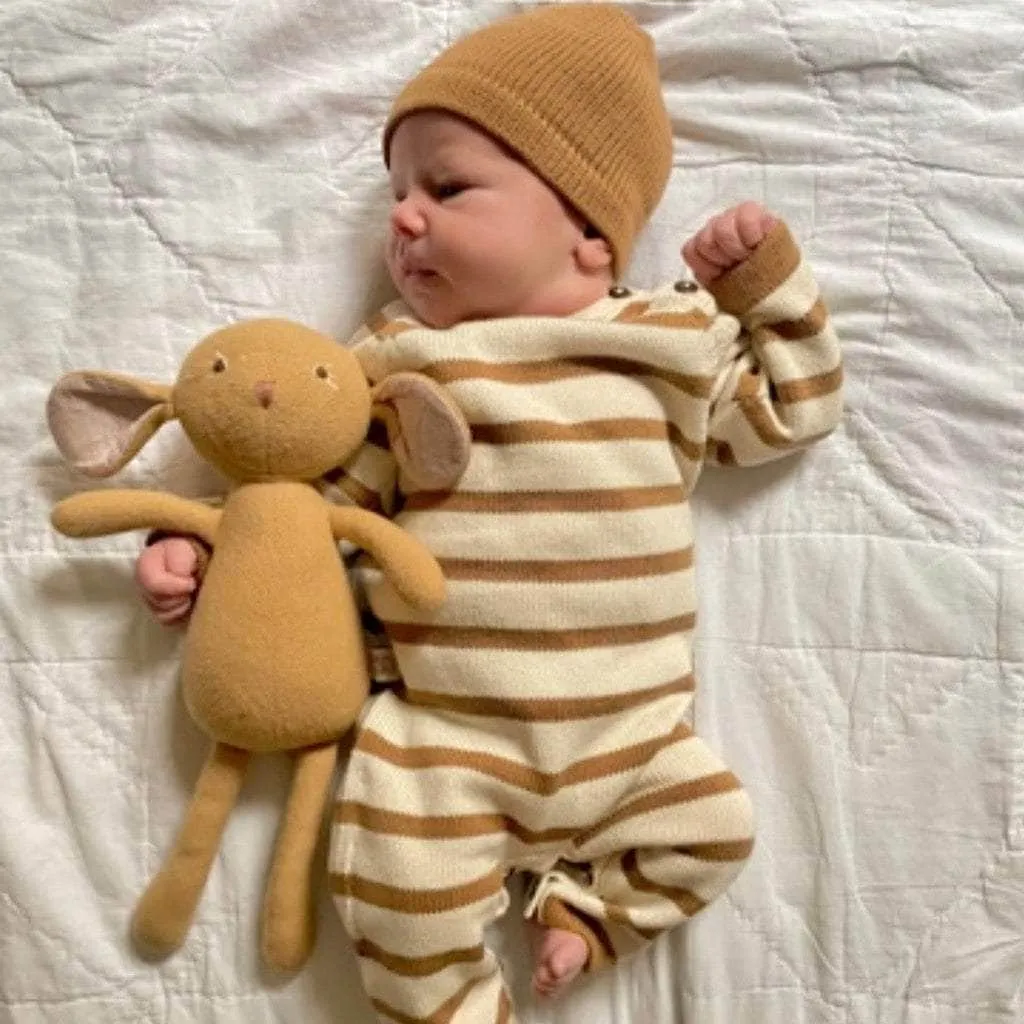 Organic Baby Gift Set | Knit Romper, Hat, Giraffe & Monkey Toys