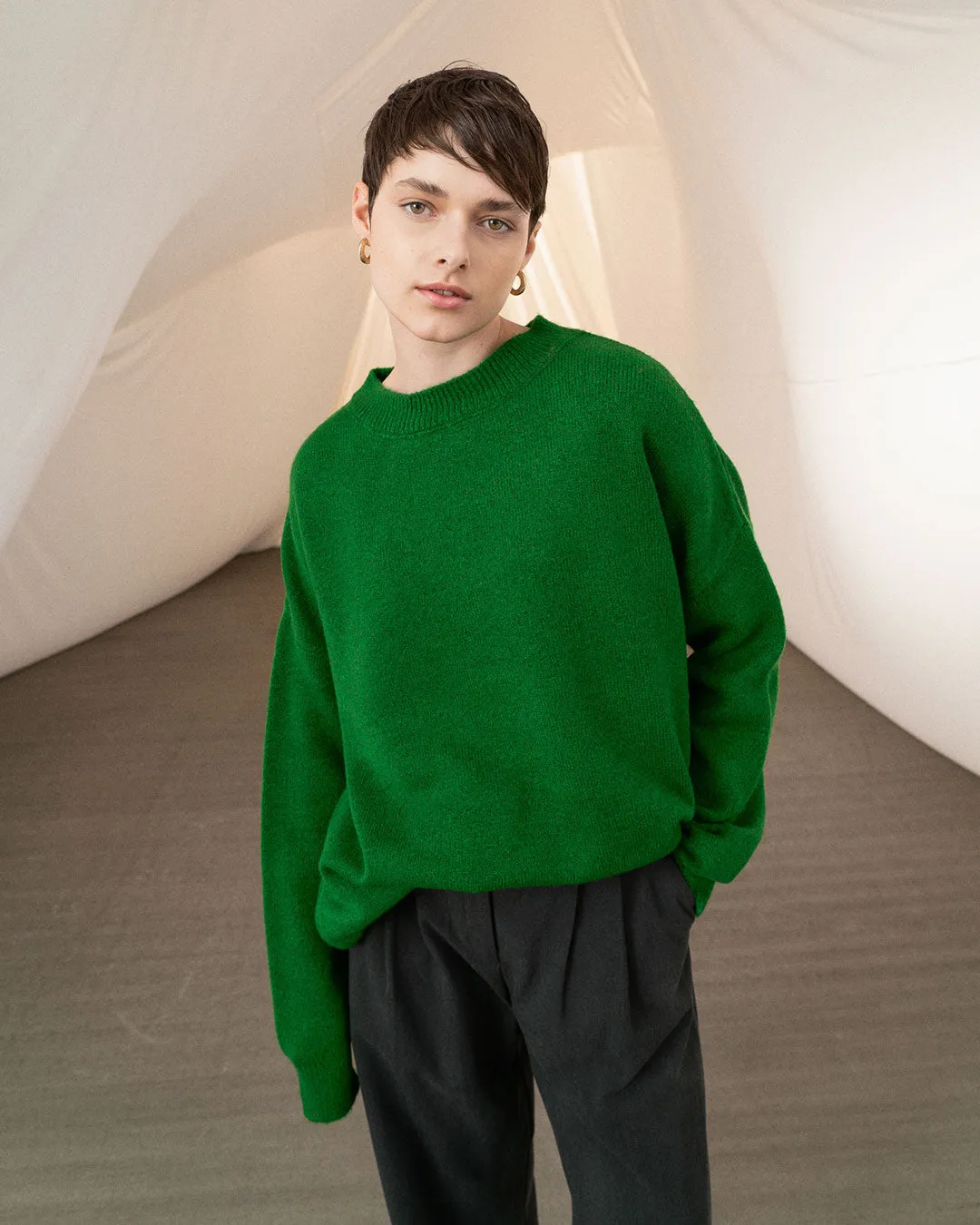 OVERSIZED ROUND NECK PULLOVER "JOYA" GREEN