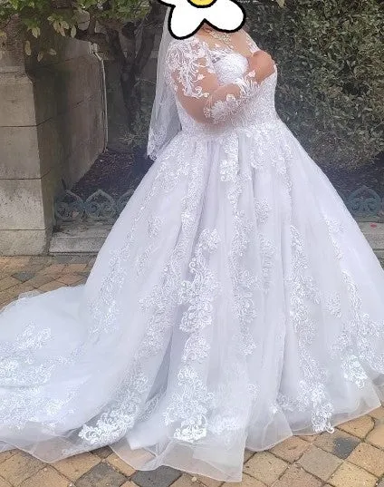 Paisley Lace Long Sleeved Ball Wedding Gown All Sizes/Colors