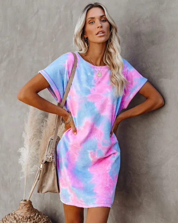 Pastels Cotton Tie Dye Sweatshirt Dress