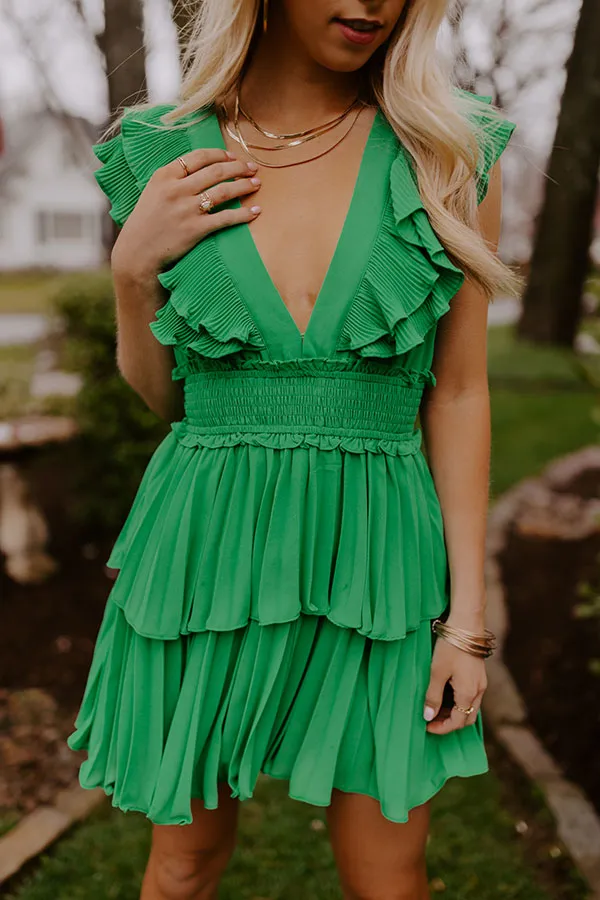 Pastries In Paris Pleated Dress In Kelly Green