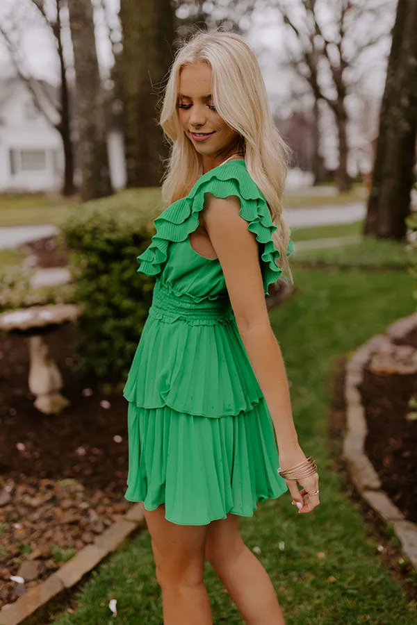 Pastries In Paris Pleated Dress In Kelly Green