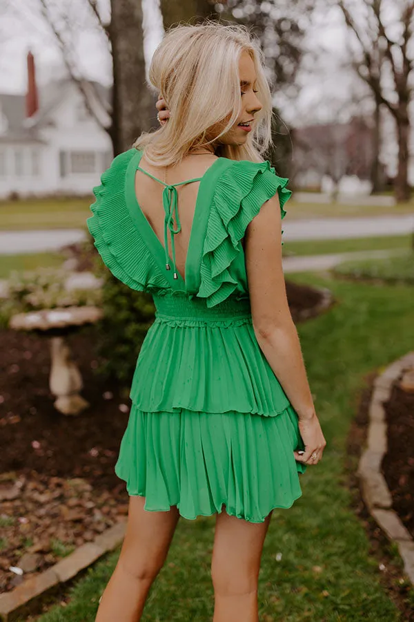 Pastries In Paris Pleated Dress In Kelly Green