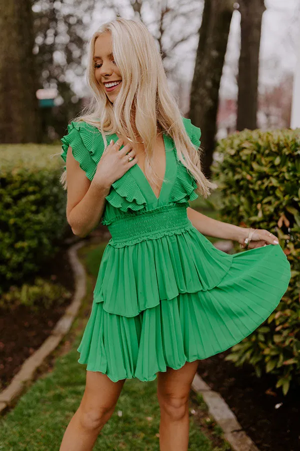 Pastries In Paris Pleated Dress In Kelly Green