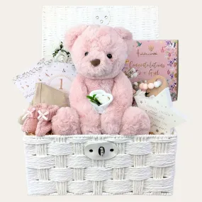 Personalised Baby Girl Gifts Basket Dusky Pink Teddy & Treats