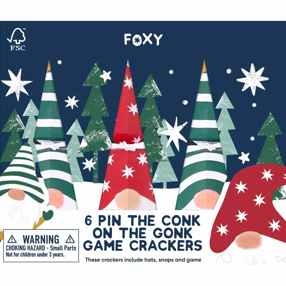 Pin the Conk on the Gonk FSC Christmas Crackers & Game Box of 6