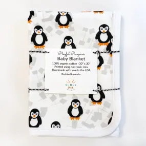 Playful Penguins Receiving Blanket - Organic Cotton