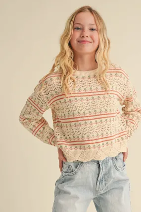 Pointelle Knit Pullover- Floral Pattern