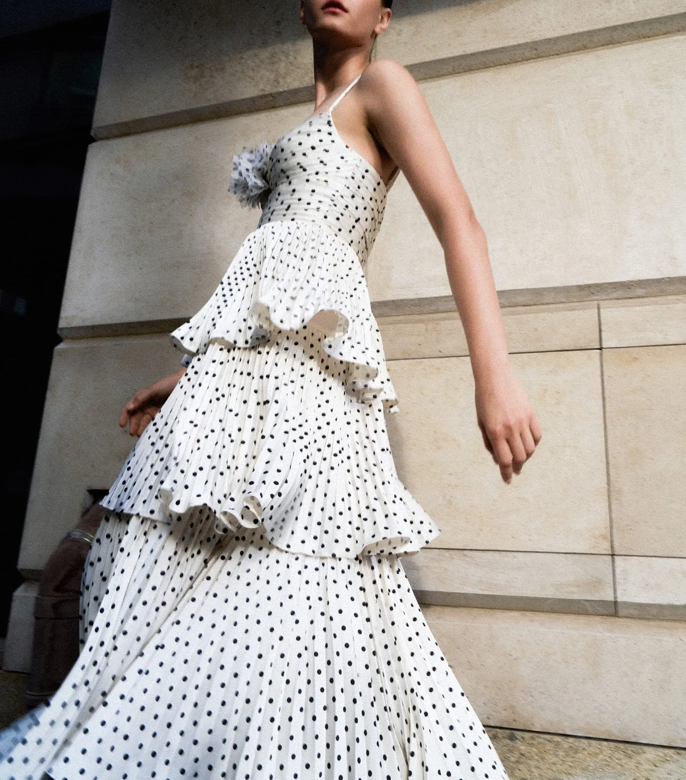 Polka Dot Tiered Midi Dress Cream