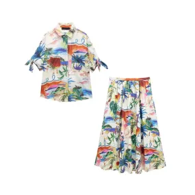 Pre Order:  Nature Print Loose Shirt   Midi Skirt