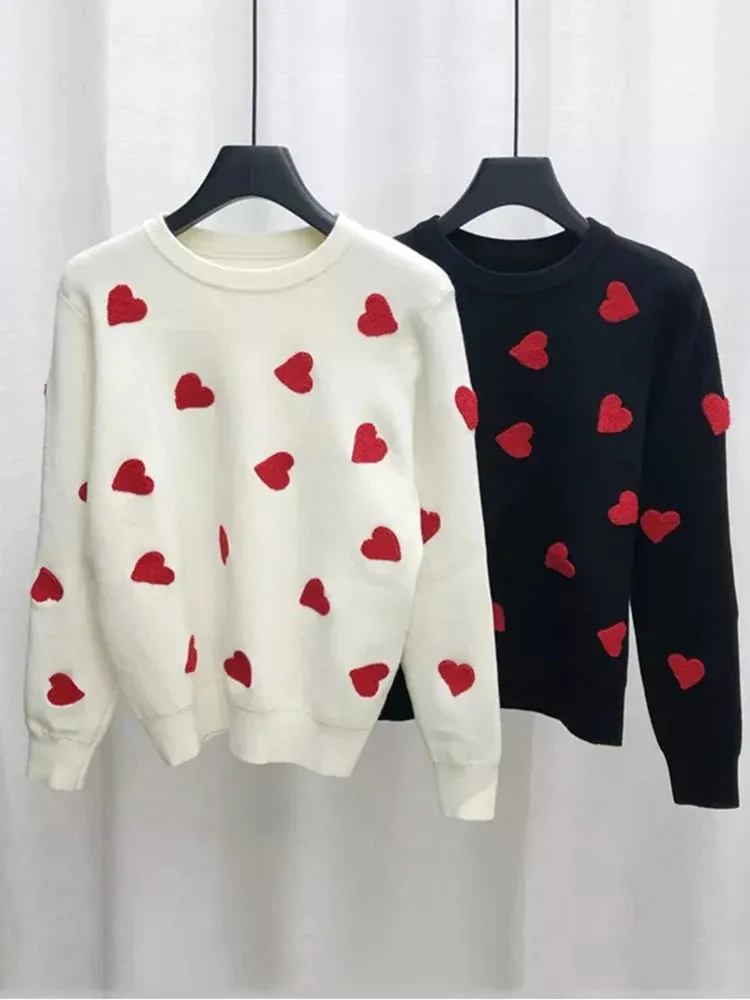 Pre Order:  Vintage Love Heart Embroidery Sweater