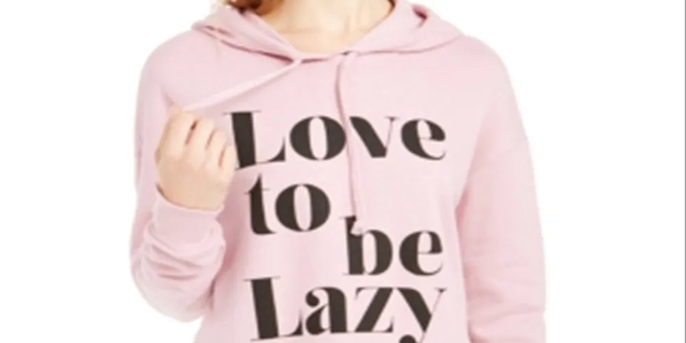 Pretty Rebellious Junior's Love to Be Lazy Hoodie Pink Size Large