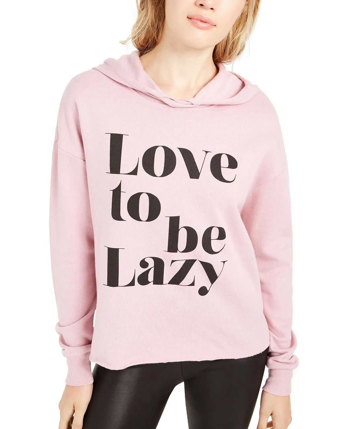 Pretty Rebellious Junior's Love to Be Lazy Hoodie Pink Size Large