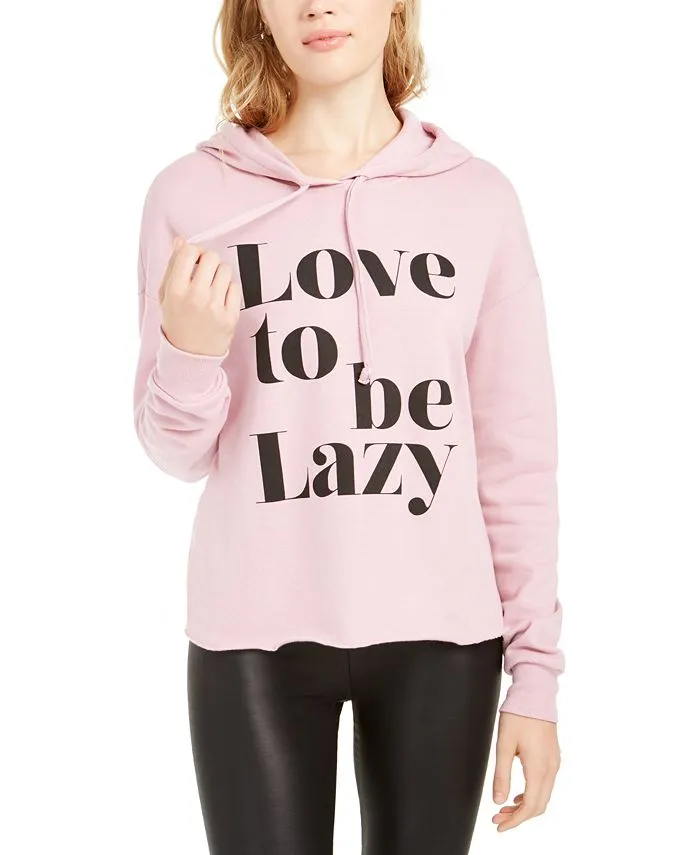 Pretty Rebellious Junior's Love to Be Lazy Hoodie Pink Size Large