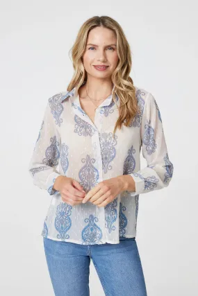 Printed Button Down Tie Front Shirt