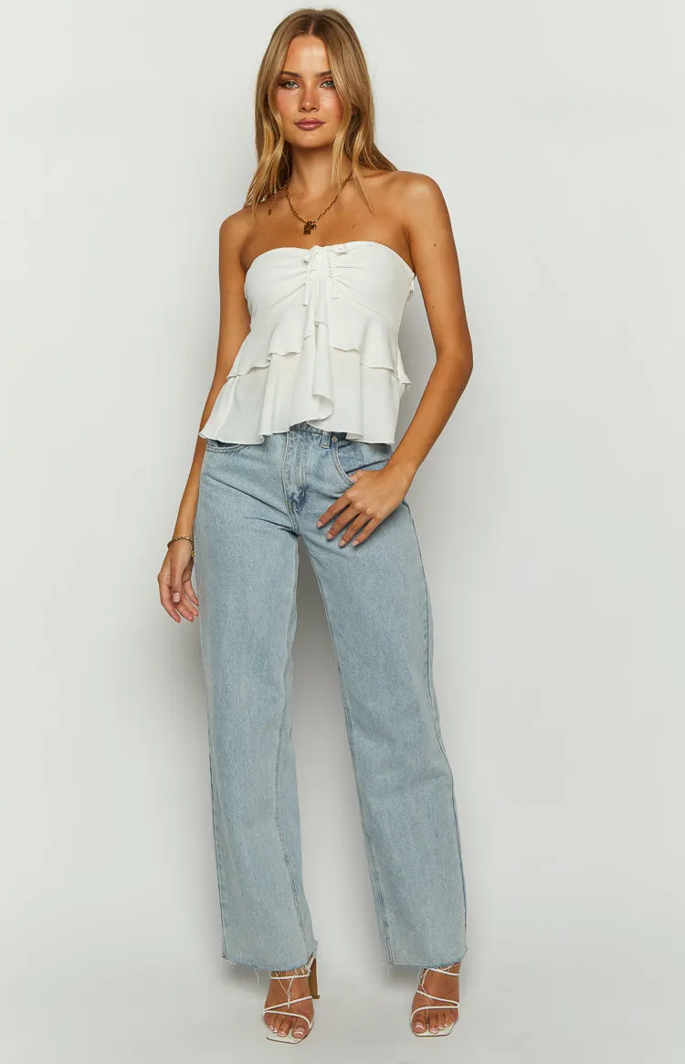 Raleigh White Ruffle Strapless Top