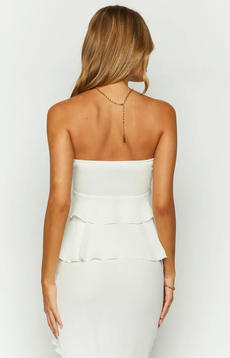 Raleigh White Ruffle Strapless Top