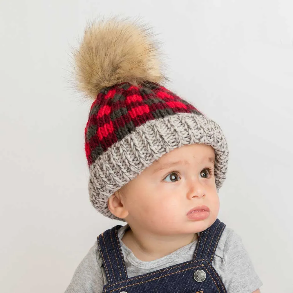 Red Buffalo Check Pom Pom Beanie Hat