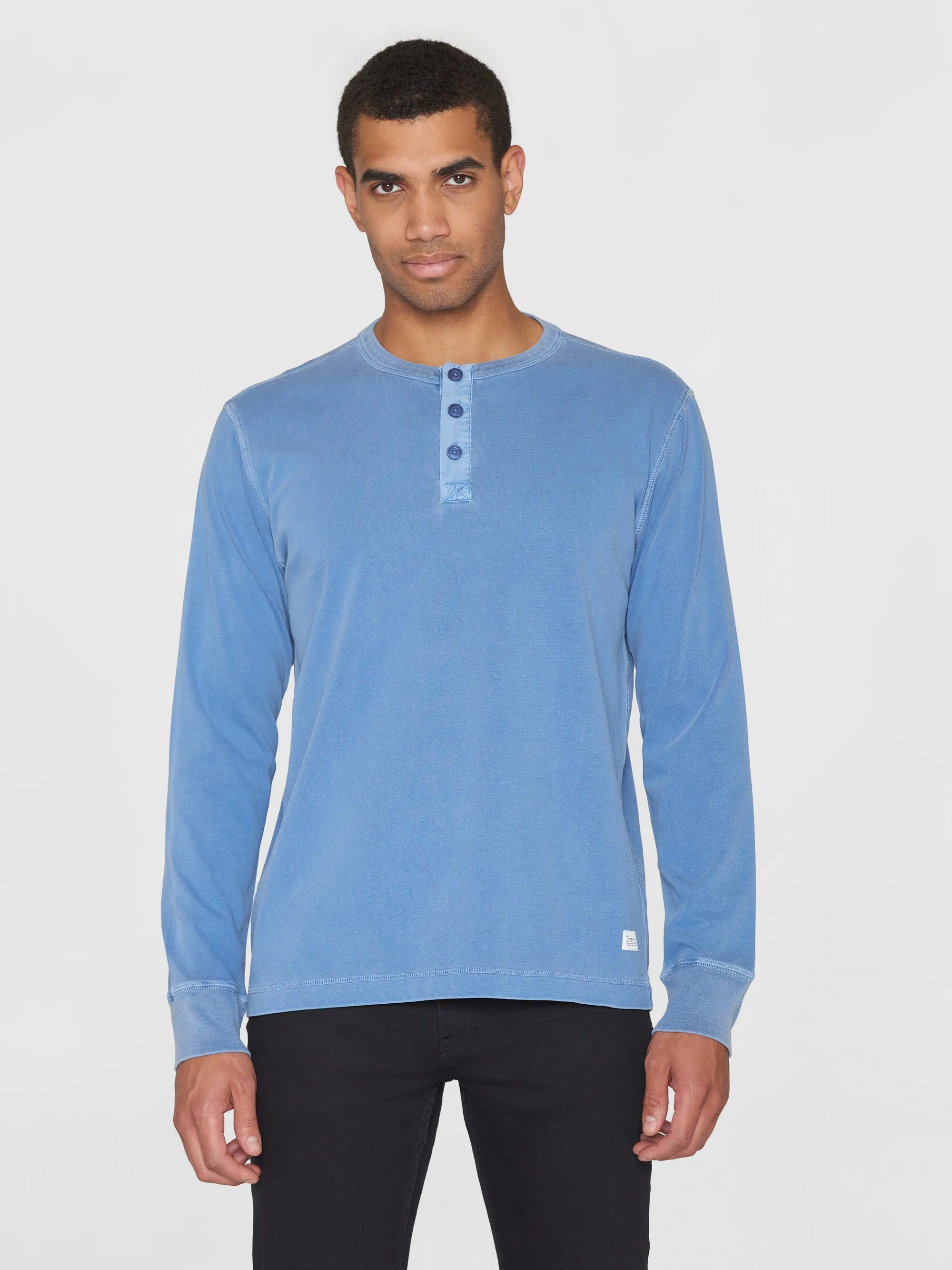 Regular vintage washed long sleeve henley - GOTS/Vegan - Moonlight Blue