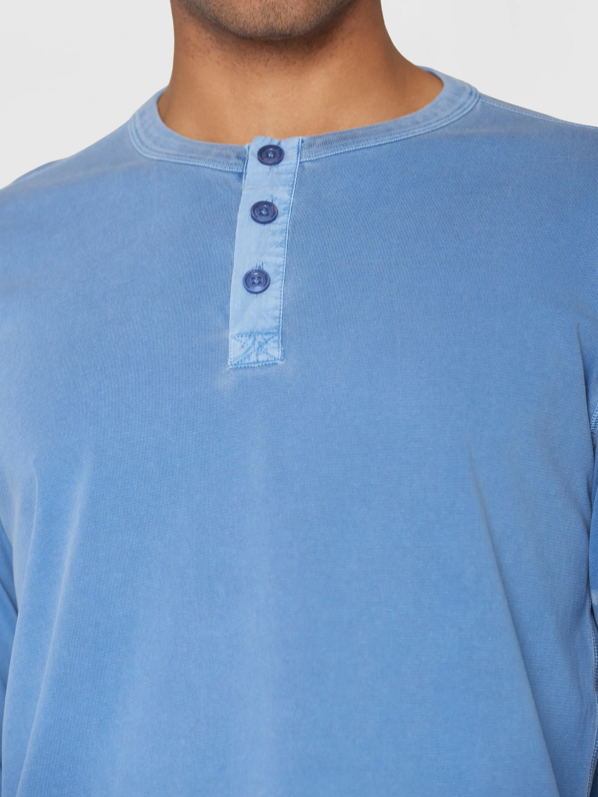 Regular vintage washed long sleeve henley - GOTS/Vegan - Moonlight Blue