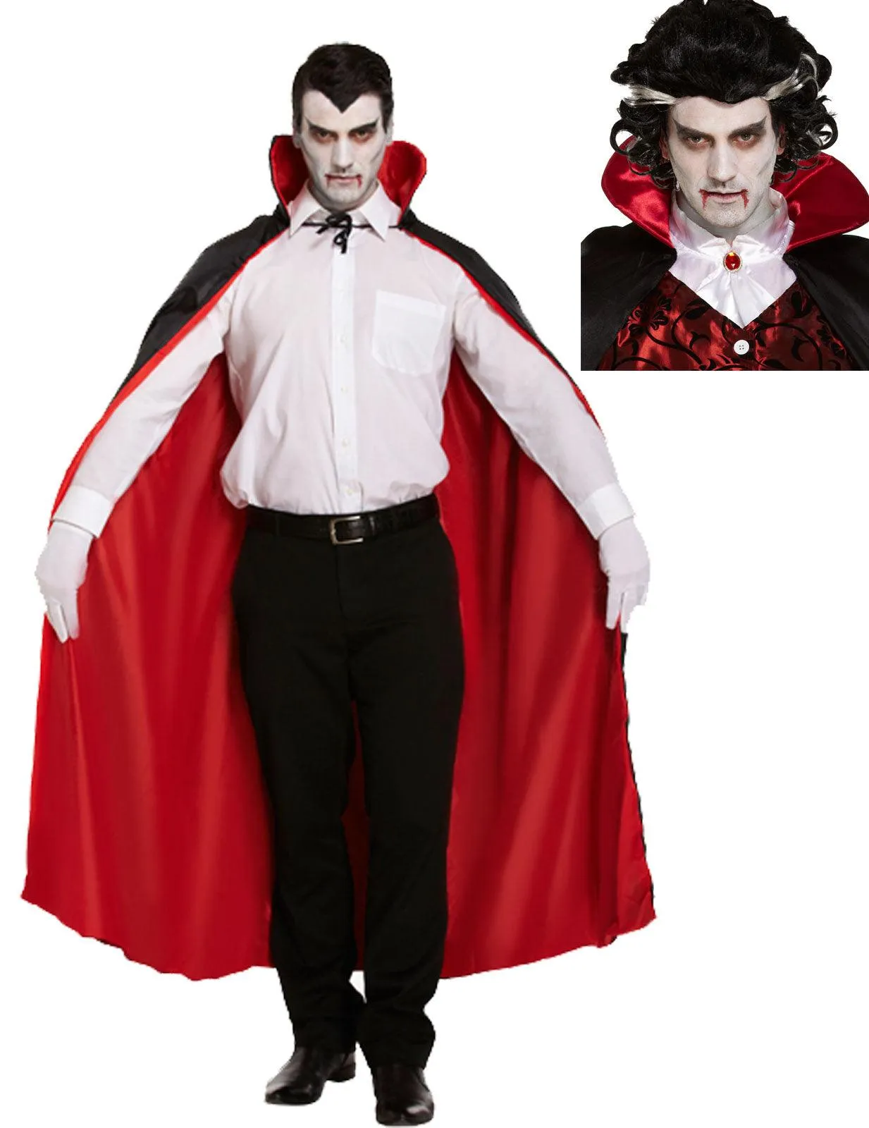 Reversible Cape with Vampire Male Wig Halloween Scary Horror Vampire Party Fancy Dress Costume