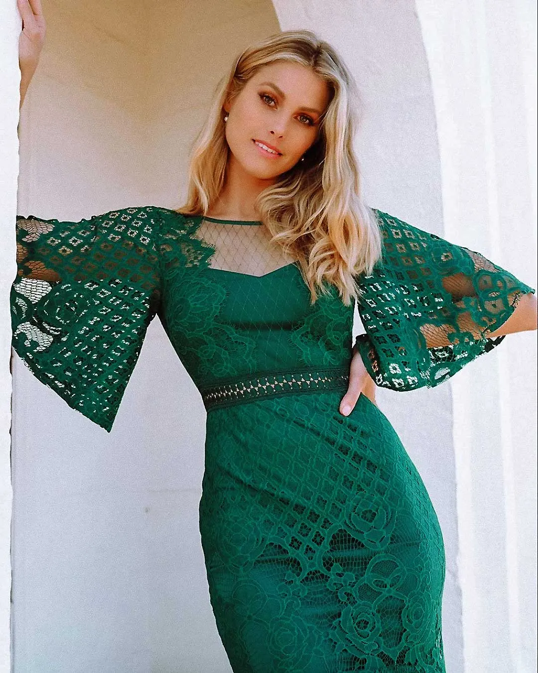 Reyna Lace Midi Dress - Green