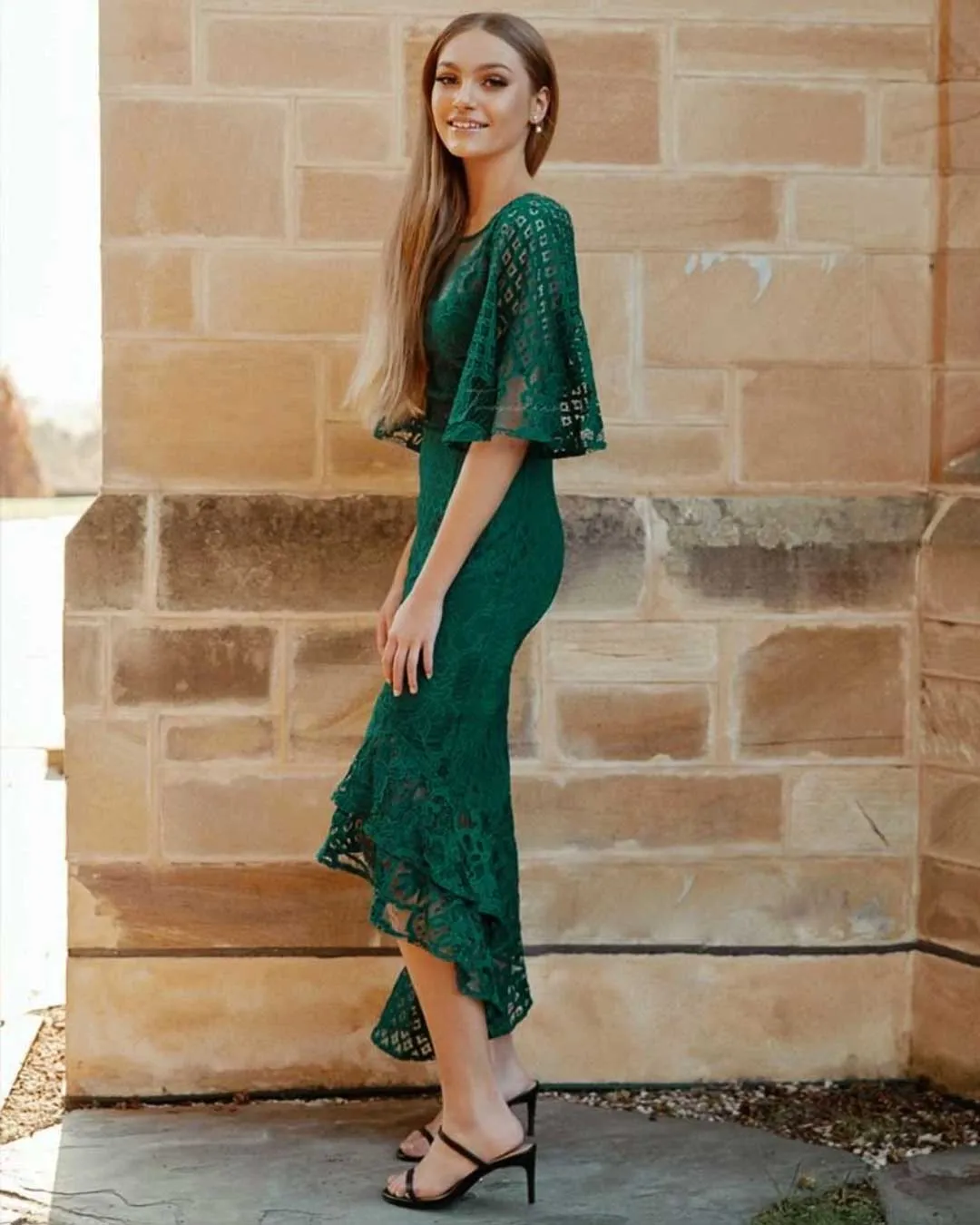 Reyna Lace Midi Dress - Green