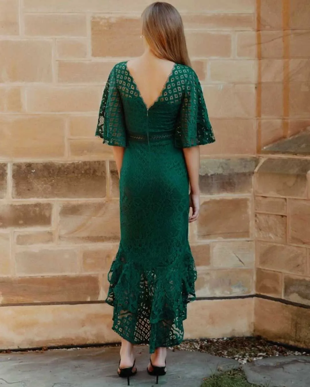 Reyna Lace Midi Dress - Green