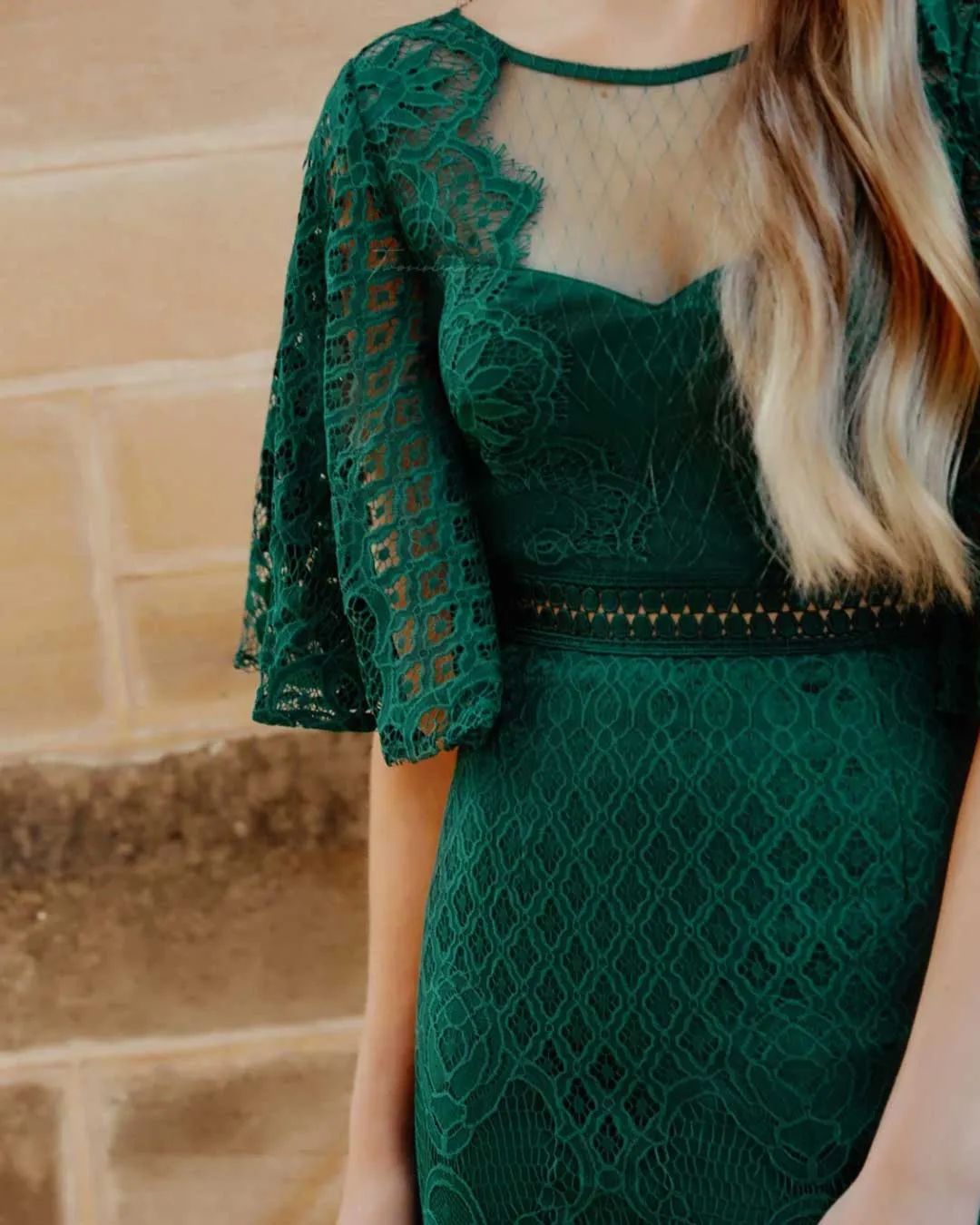 Reyna Lace Midi Dress - Green