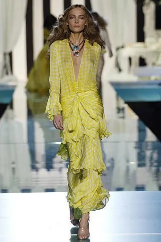 Roberto Cavalli - Yellow Plaid Chiffon Gown - IT 40