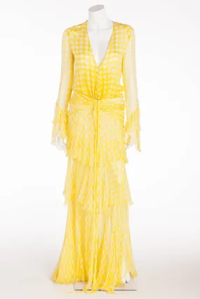 Roberto Cavalli - Yellow Plaid Chiffon Gown - IT 40