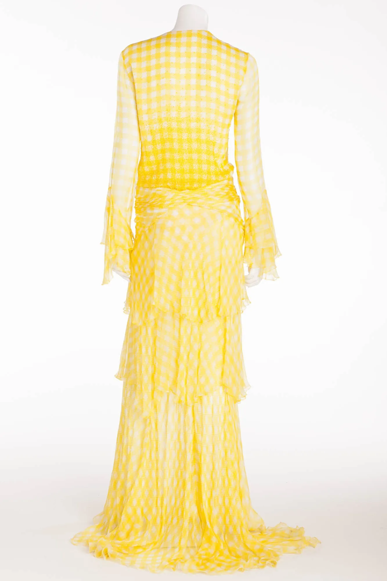 Roberto Cavalli - Yellow Plaid Chiffon Gown - IT 40