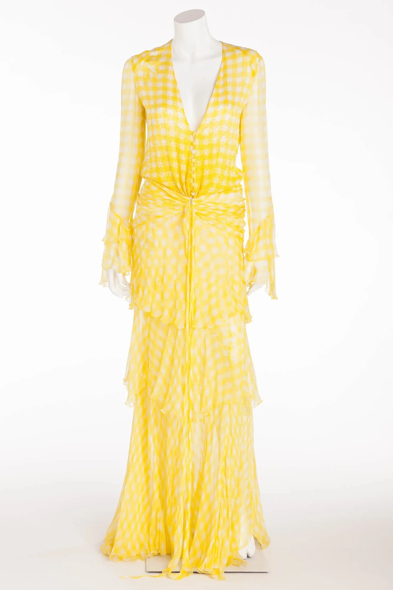 Roberto Cavalli - Yellow Plaid Chiffon Gown - IT 40