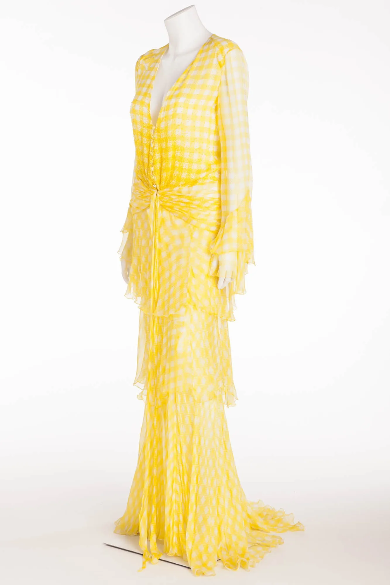 Roberto Cavalli - Yellow Plaid Chiffon Gown - IT 40