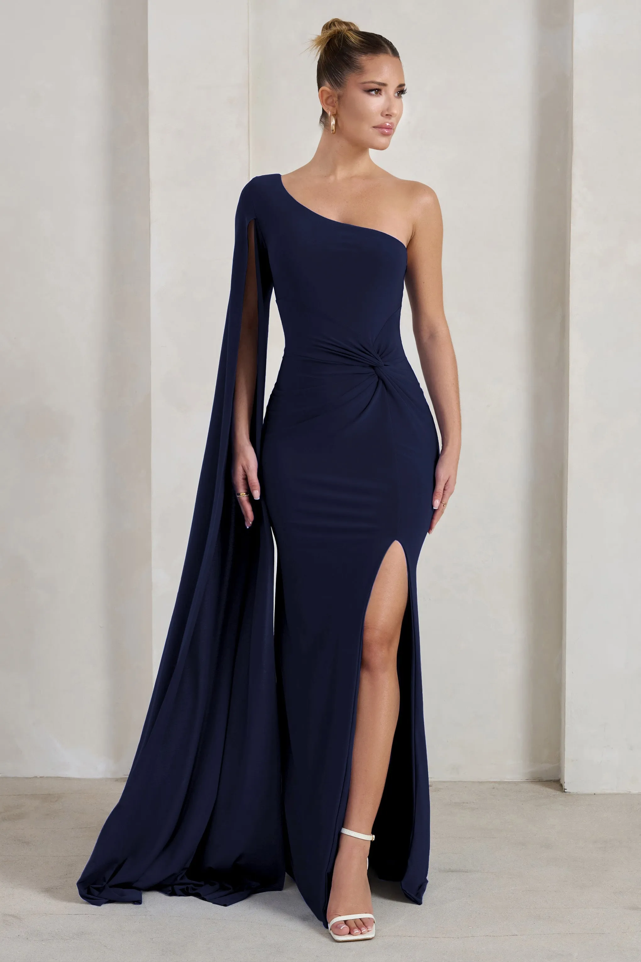 Romi | Navy One Shoulder Twist Design Maxi Dress