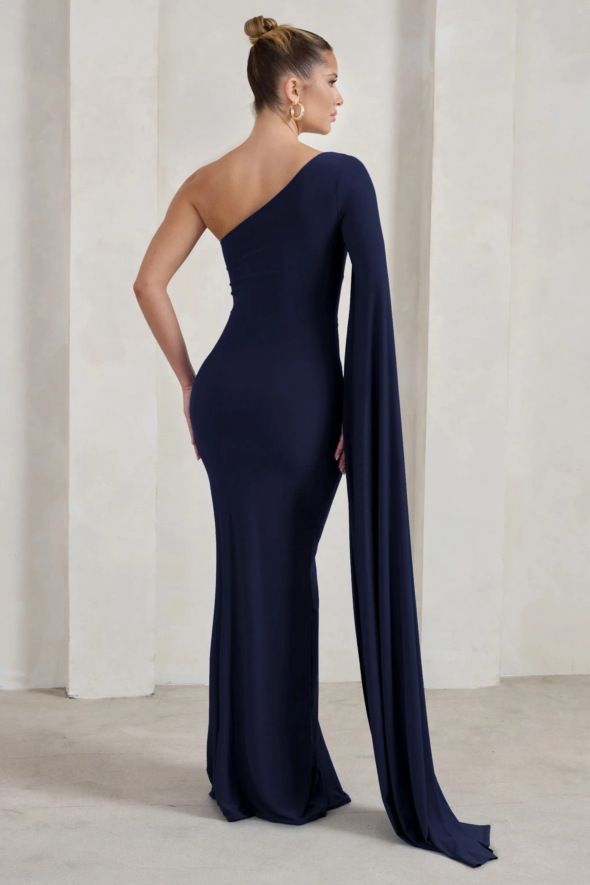 Romi | Navy One Shoulder Twist Design Maxi Dress