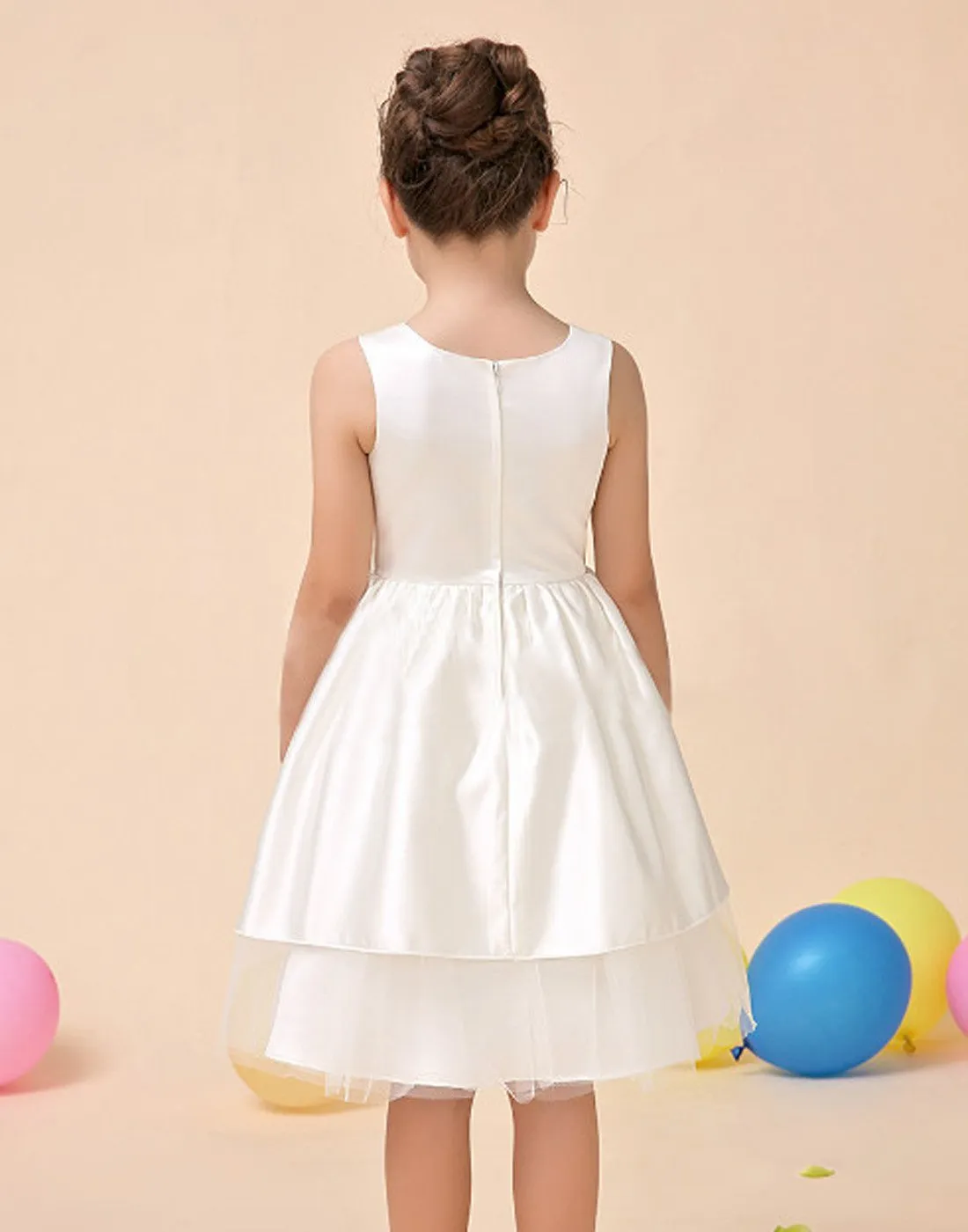 Rosy Taffeta Flower Girl Dress - White