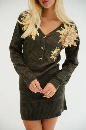 SEQUIN SUNS SWEATER DRESS