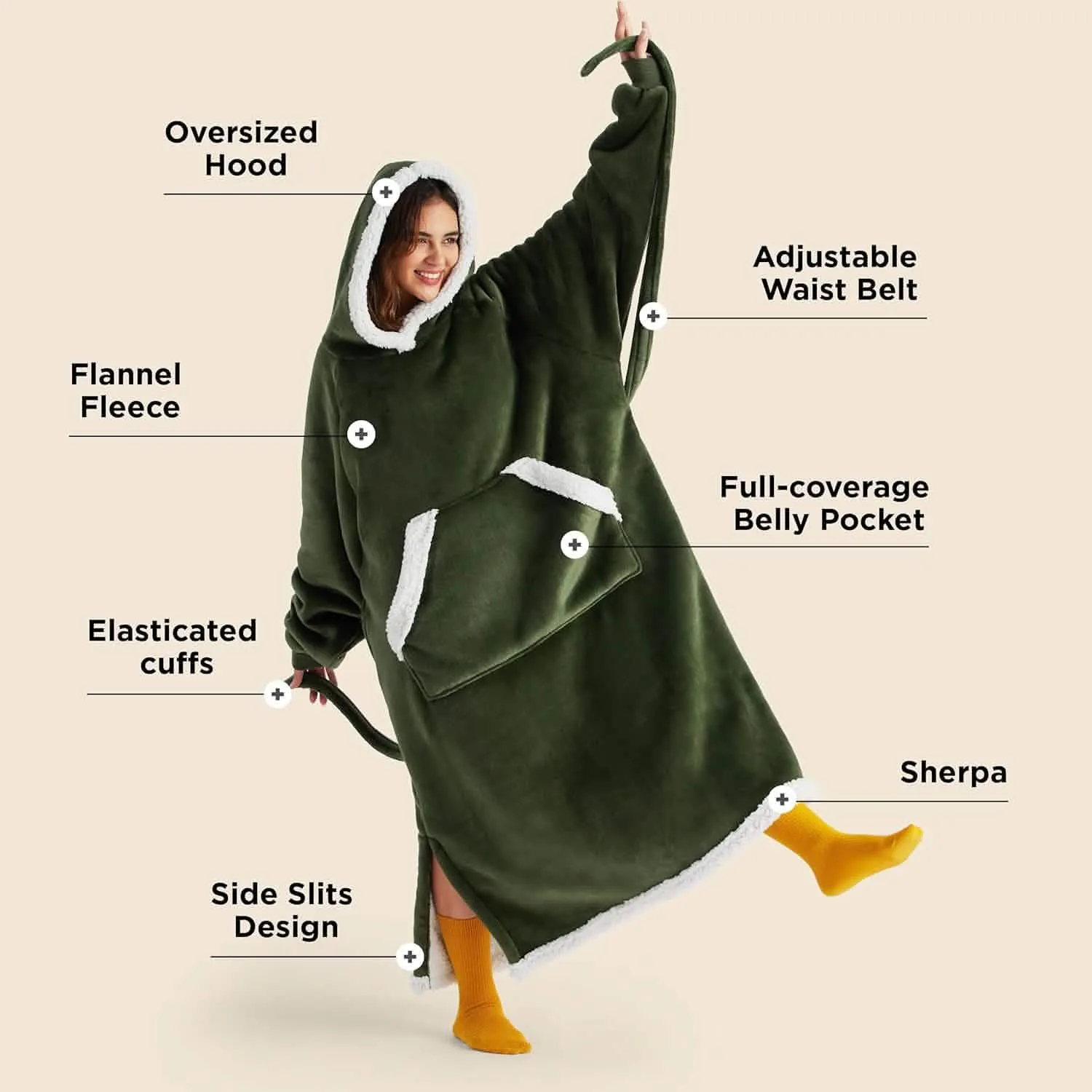 Sherpa Fleece Long Blanket Hoodie